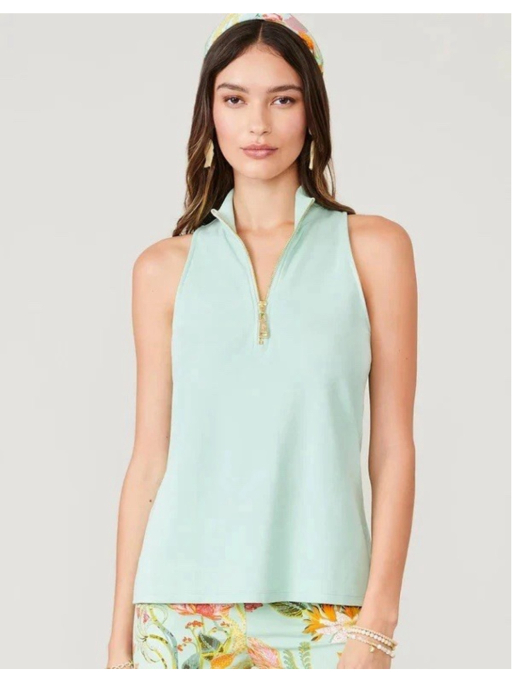 Spartina 449 Serena Half Zip Top Sea Glass Mint Green Beach Summer Cotton Size L